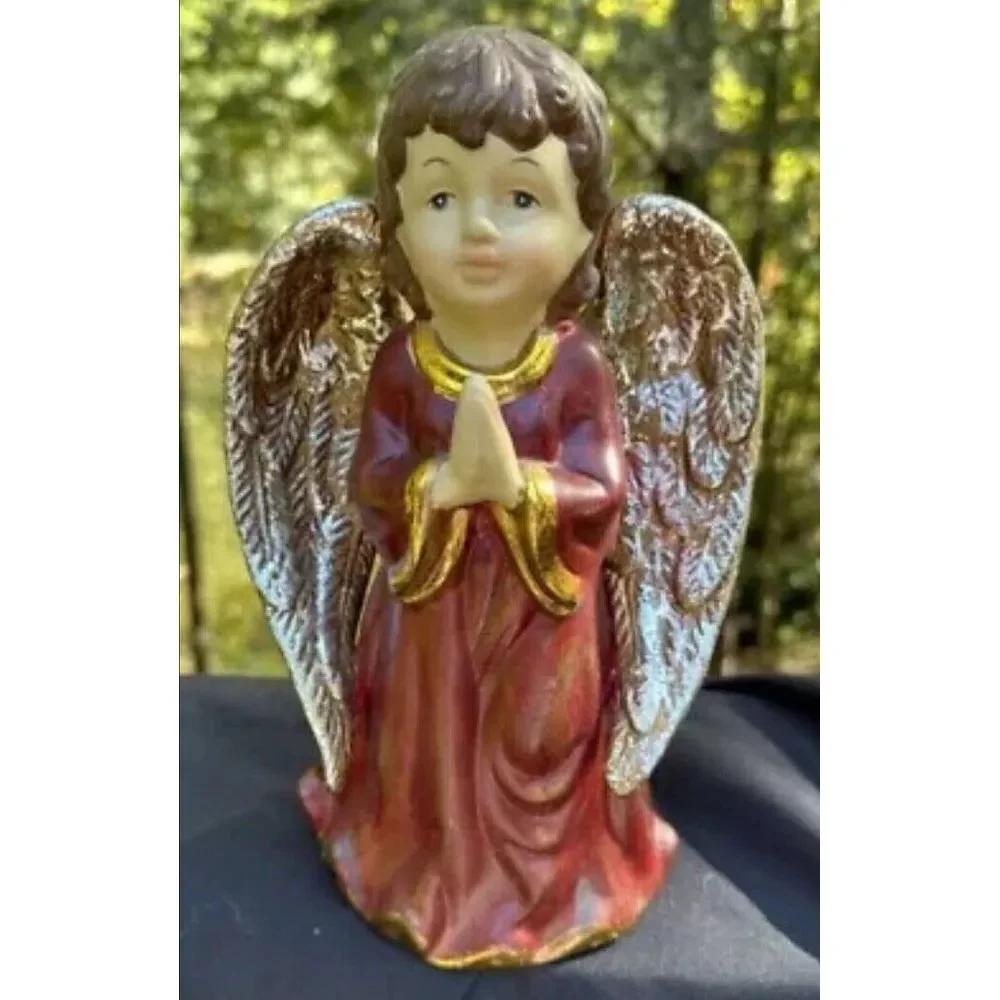 Vintage Hand Painted Ceramic Musical Angel Plays Hark The Harold Angel Sing 9